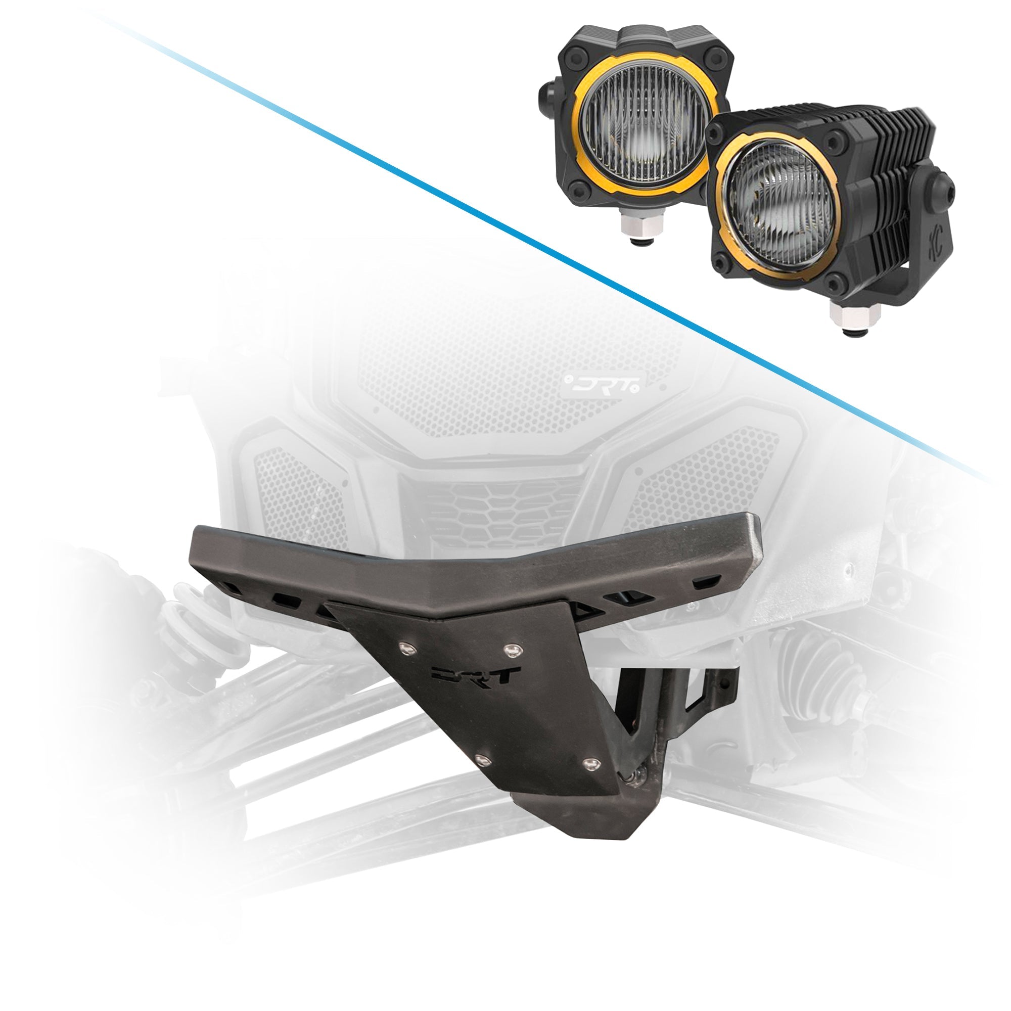 Steel front bumper and bulkhead replacement for Can-Am X3 2017+ tough off-road upgrade and KCH-265 KC HiLites Flex ERA 1 Light Master Kit 265 2.90 inch