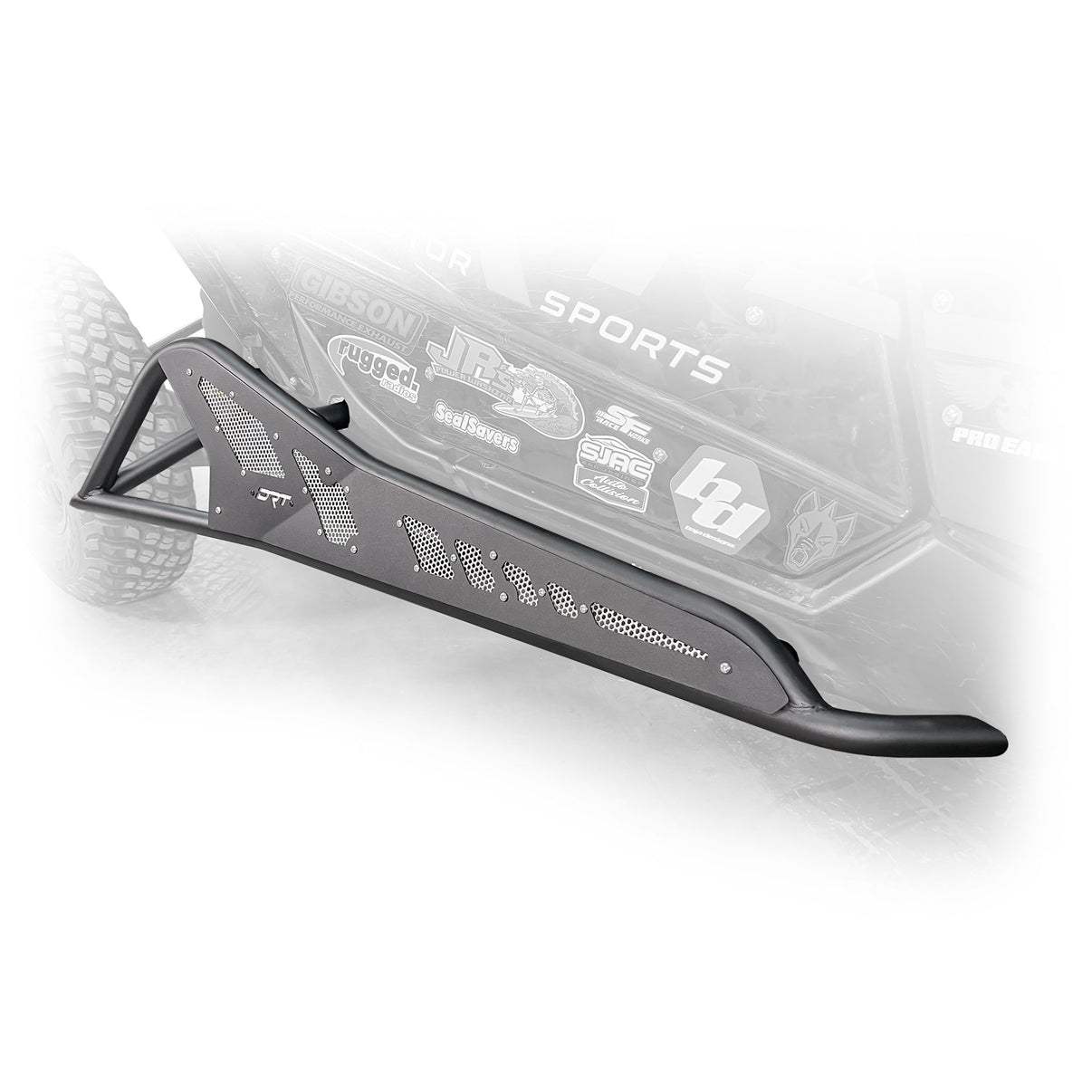 Top Side view of black DRT Tree Kicker installed on Can‑Am Maverick X3 2‑door