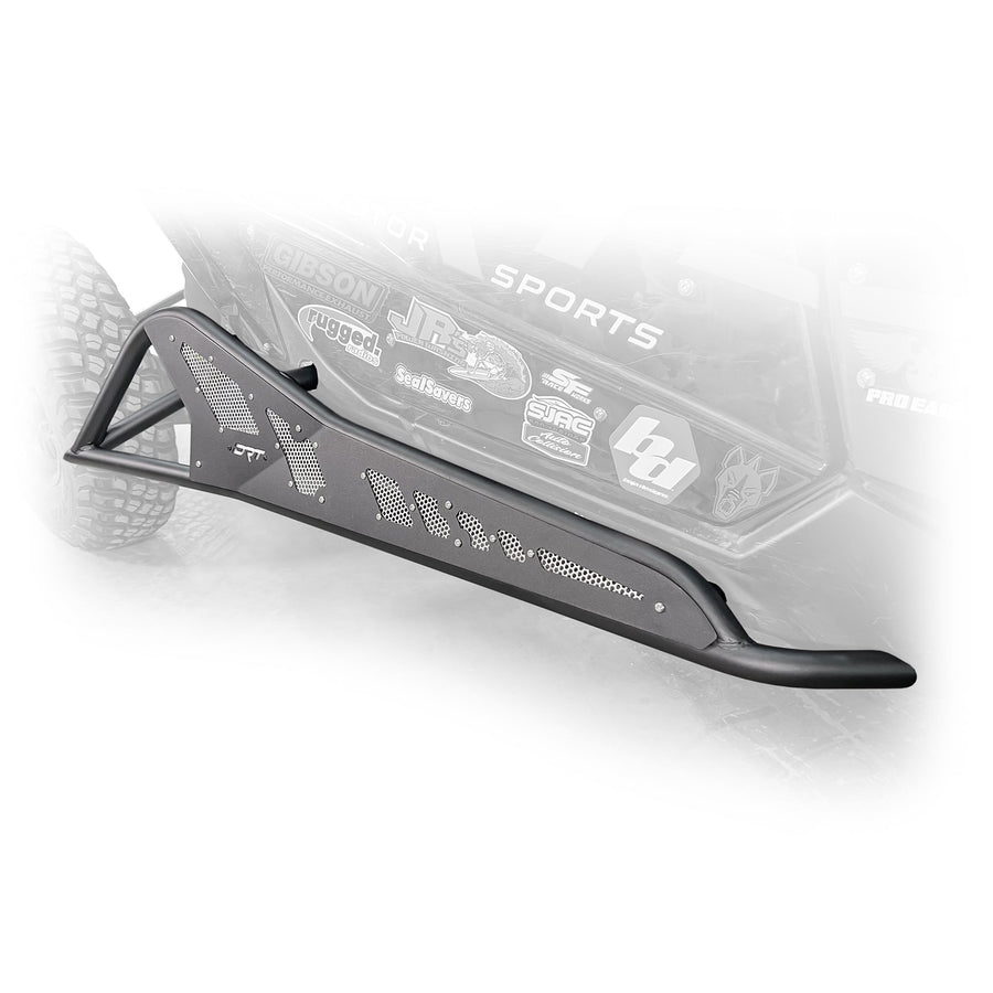 Top Side view of black DRT Tree Kicker installed on Can‑Am Maverick X3 2‑door
