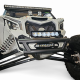 2017 + Can-Am X3 Maverick Amp Front Bumper with integrated lighting and a rugged design for off-road use.