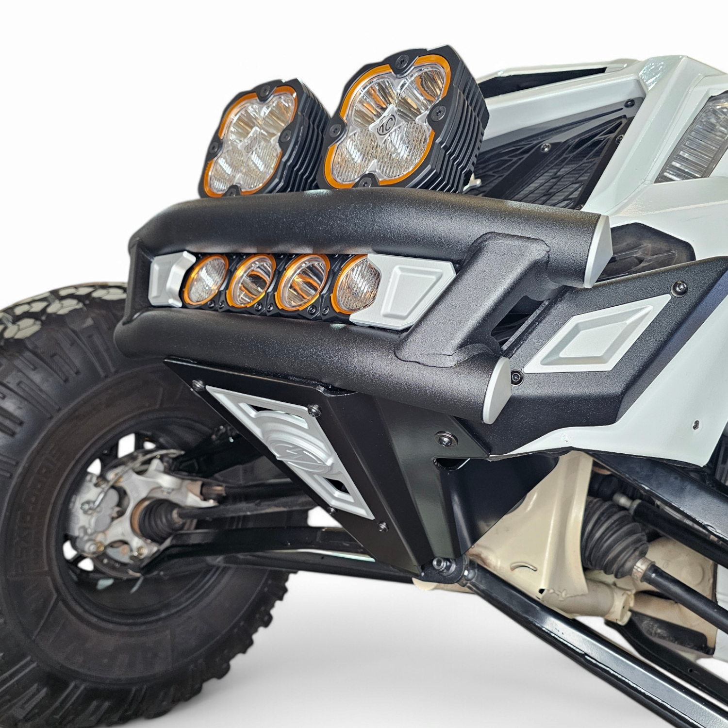 2017 + Can-Am X3 Maverick Amp Front Bumper with lighting options and rugged design.