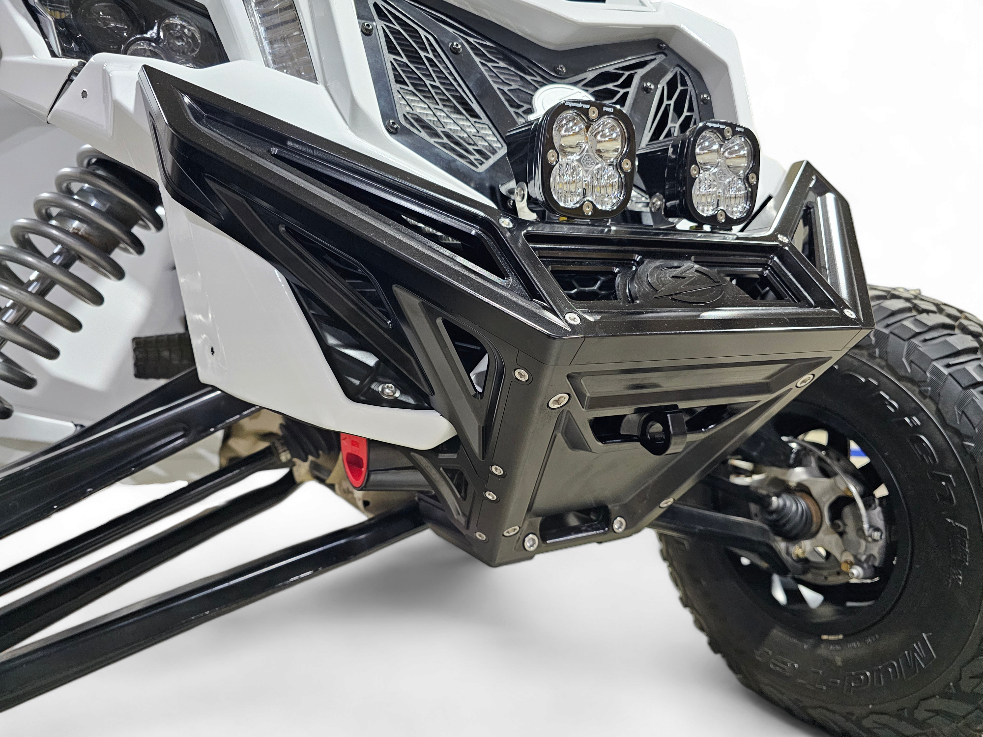 2017 to Current Can-Am X3 Maverick Machined Billet Front Winch Bumper (Black Anodize) with LED lights and durable design