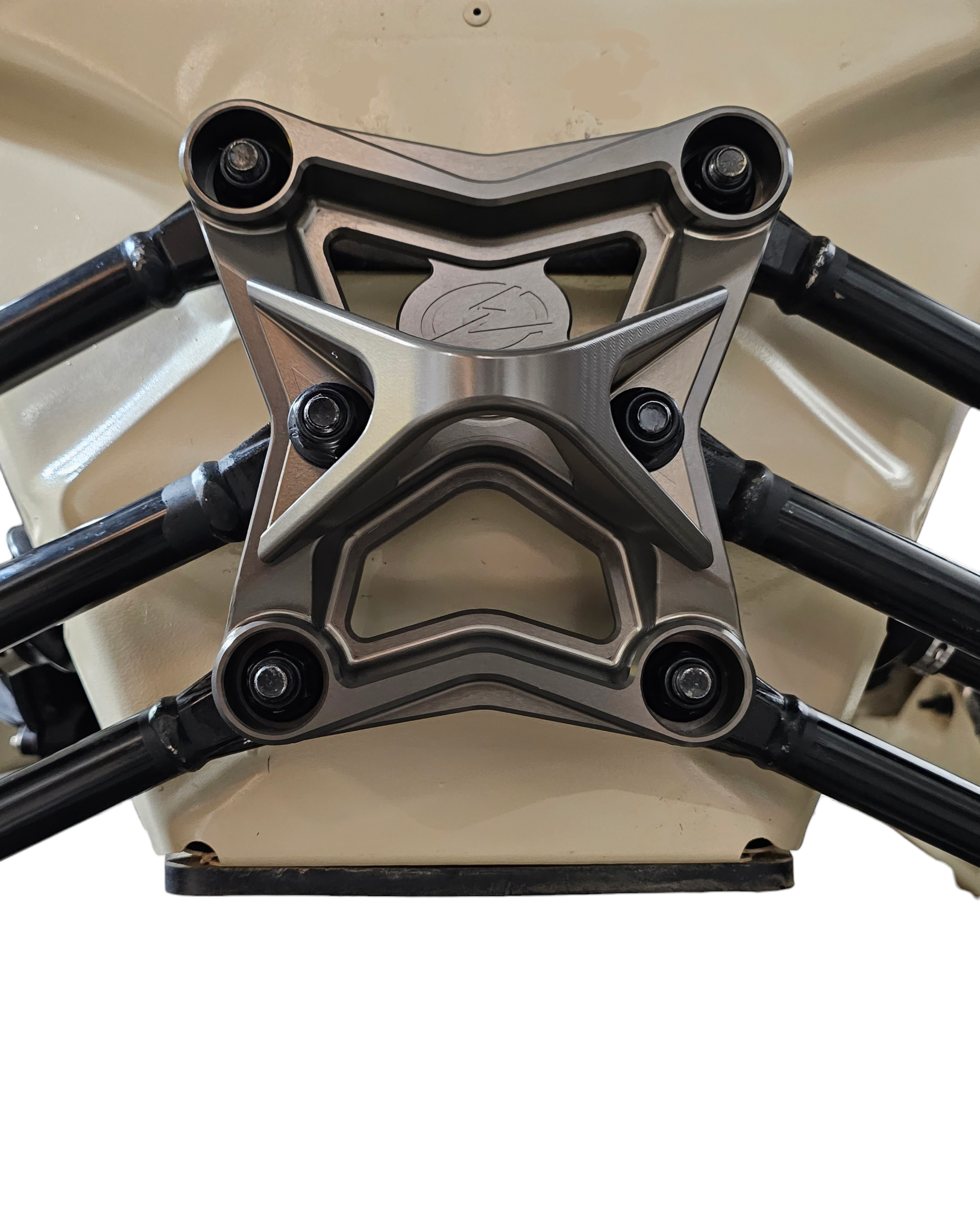 2017-2021 Can Am X3 Maverick EOD Radius Rod Plate with Tow Hook Gun Metal, suspension upgrade for UTVs.