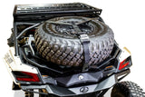 2017-2024 Can Am X3 Maverick Volt Series Baja Spare Tire Rack with securely mounted spare tire.