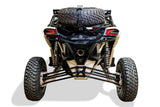 2017-2024 Can Am X3 Maverick Volt Series Baja Spare Tire Rack with mounted spare tire for UTV off-road exploration.