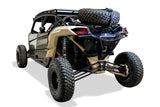 2017-2024 Can Am X3 Maverick Volt Series Baja Spare Tire Rack mounted on UTV for off-road adventures.