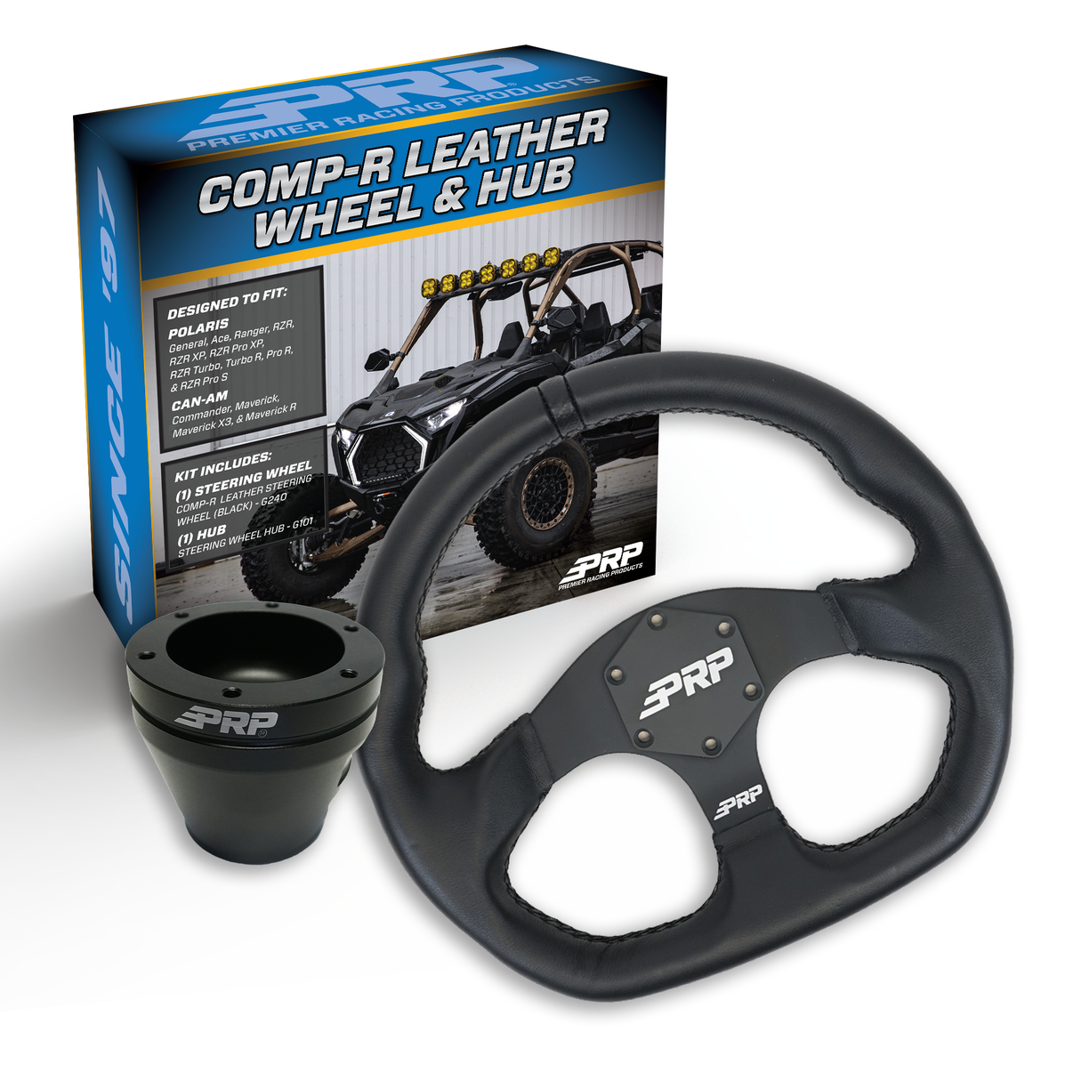 D-Shape Leather Steering Wheel Kit with Hub PRP