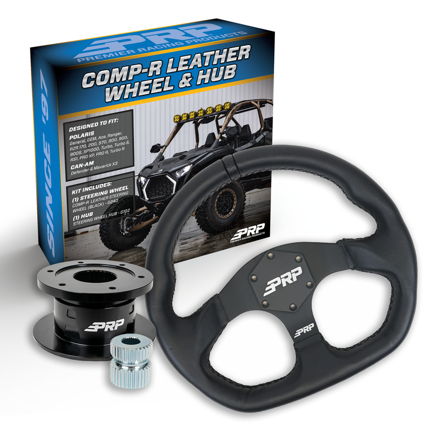 D-Shape Leather Steering Wheel Kit with Quick Release Hub PRP