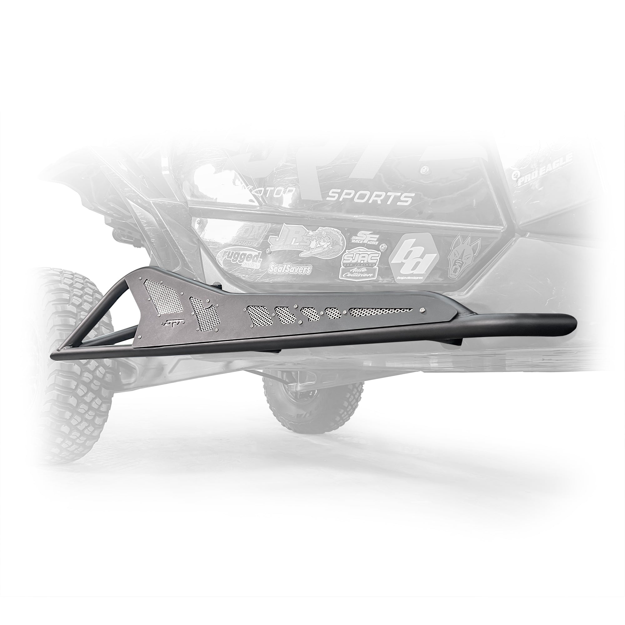 Side view of black DRT Tree Kicker installed on Can‑Am Maverick X3 2‑door