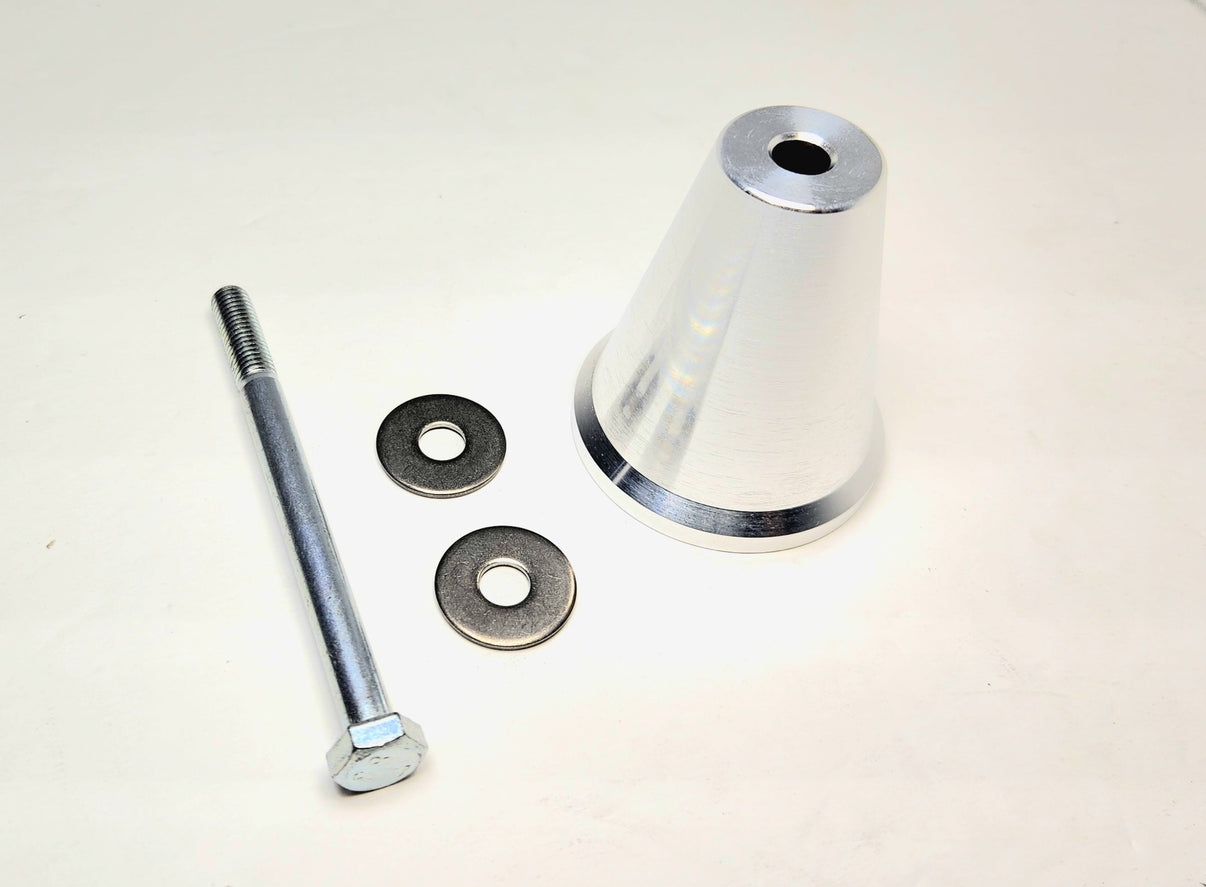 Mob Armor Tablet Mount Adapter components including aluminum cone, bolt, and washers for UTV tuning and off-road upgrades.