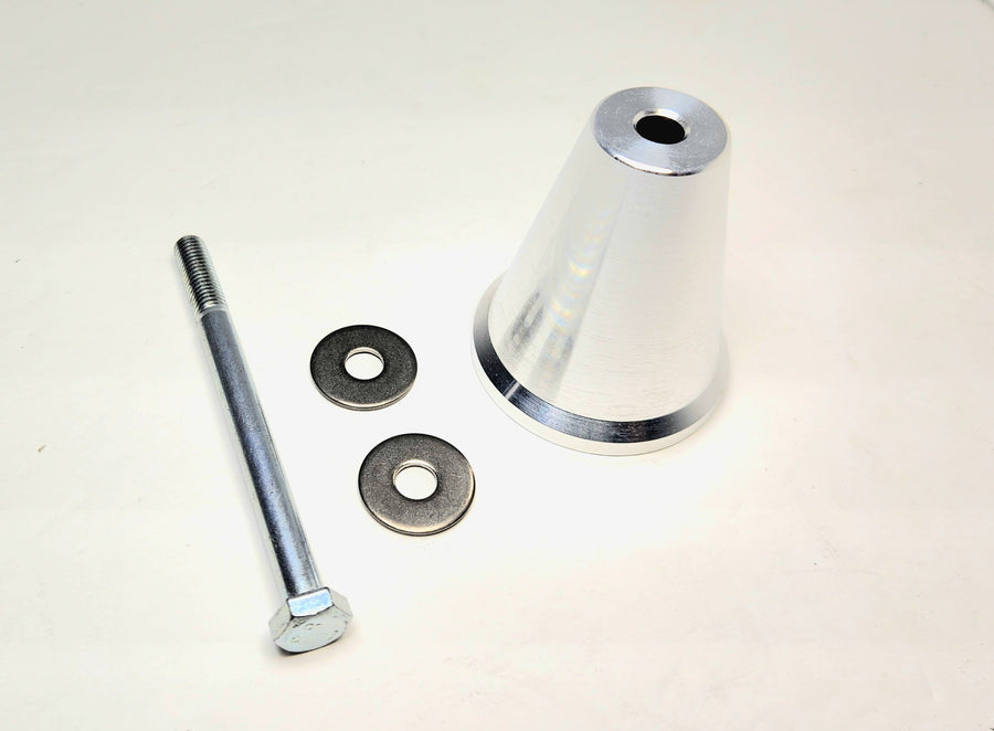 Mob Armor Tablet Mount Adapter components including aluminum cone, bolt, and washers for UTV tuning and off-road upgrades.