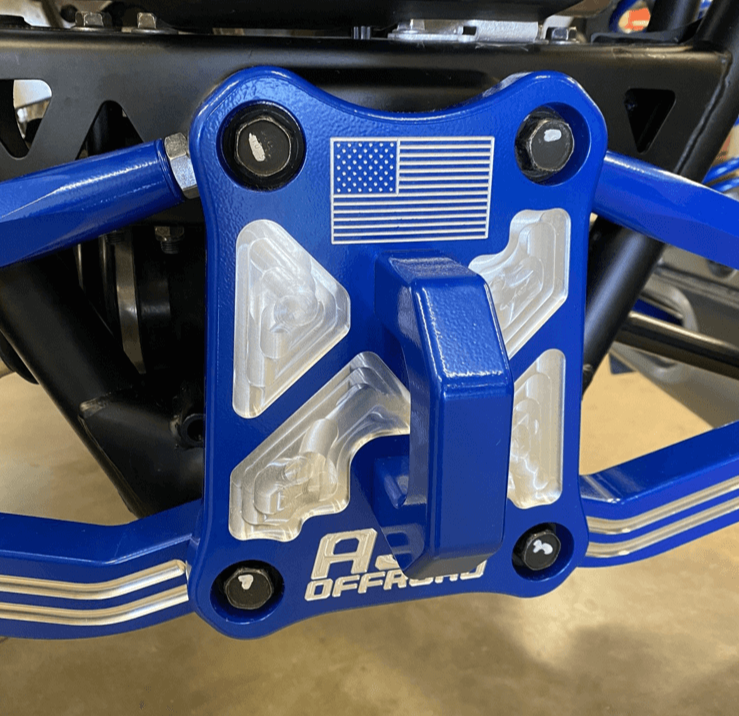 Polaris Pro R / Turbo R Billet Radius Rod Plate / Pull Plate by AJK Offroad Left Side Angle View Installed on Vehicle