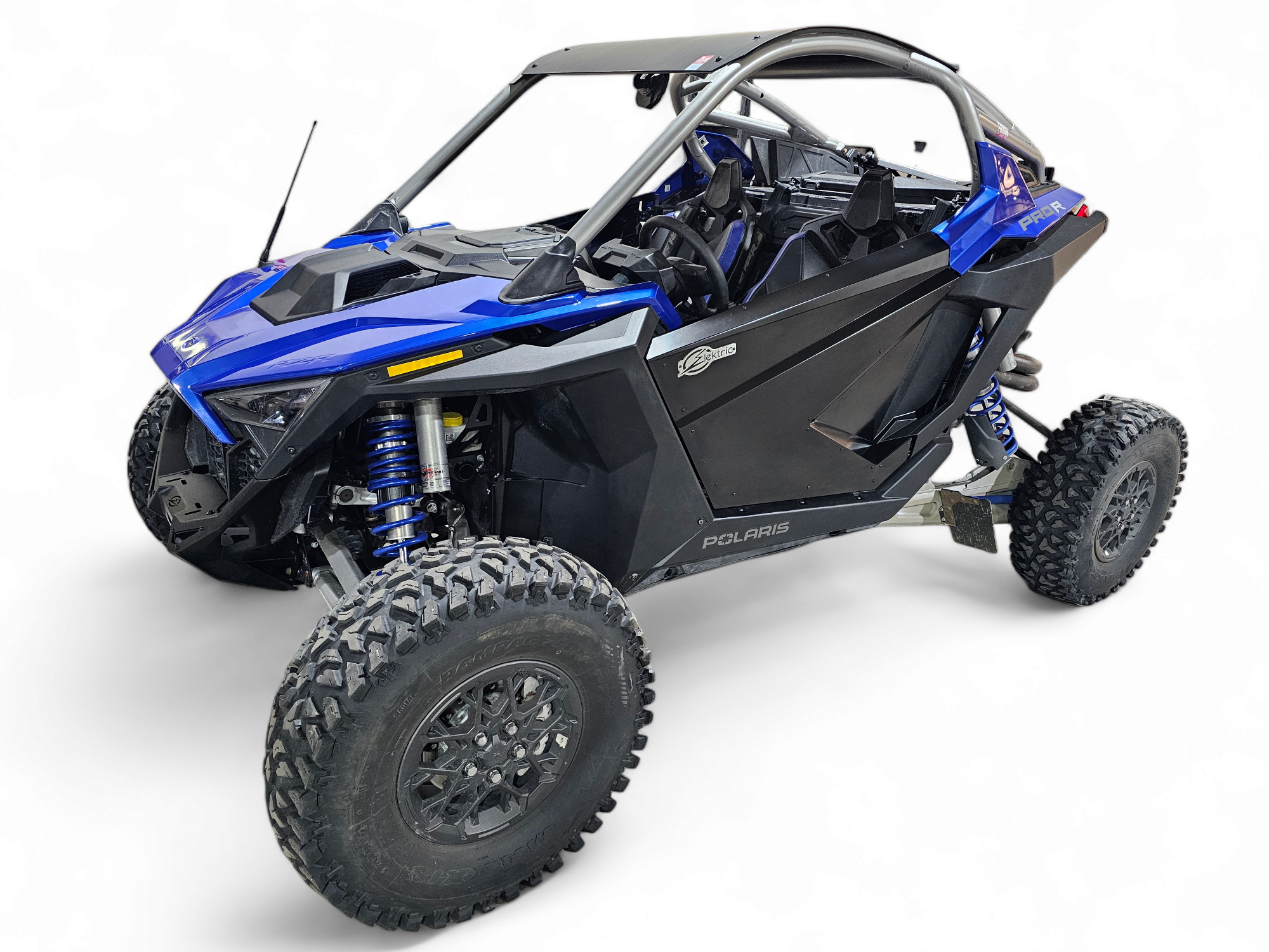 2020 to 2024 Polaris RZR Pro XP/Pro R/Turbo R Amp Door Skins (2 Seat) installed on a blue Polaris UTV