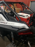 Polaris RZR PRO XP / Turbo R Packout Mount by AJK Offroad Side View with Cooler and three Kits