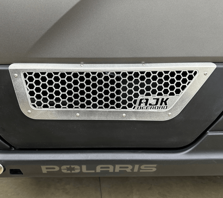 Polaris Xpedition Vented Lower Doors Inserts by AJK Offroad  Close Up of Front Door in Raw Aluminum
