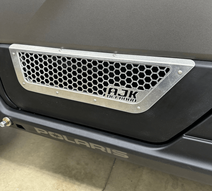 Polaris Xpedition Vented Lower Doors Inserts by AJK Offroad Close Up Side View in Raw Aluminum 
