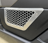 Polaris Xpedition Vented Lower Doors Inserts by AJK Offroad Side Close Up of Rear Door in Raw Aluminum 