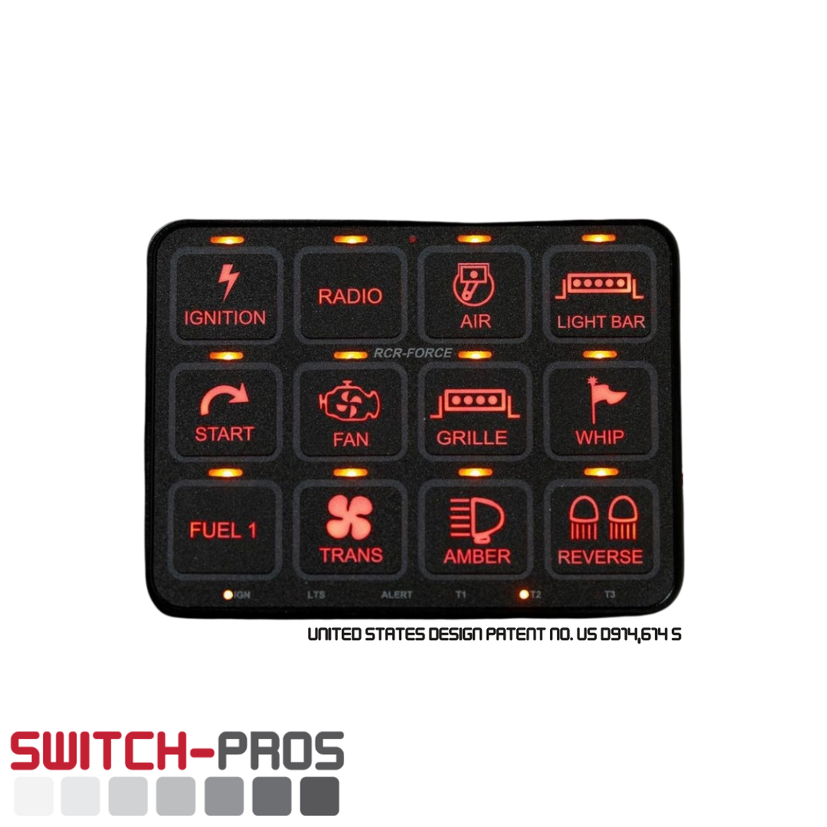 RCR-FORCE® 12 switch panel with programmable features for UTVs and off-road accessories.