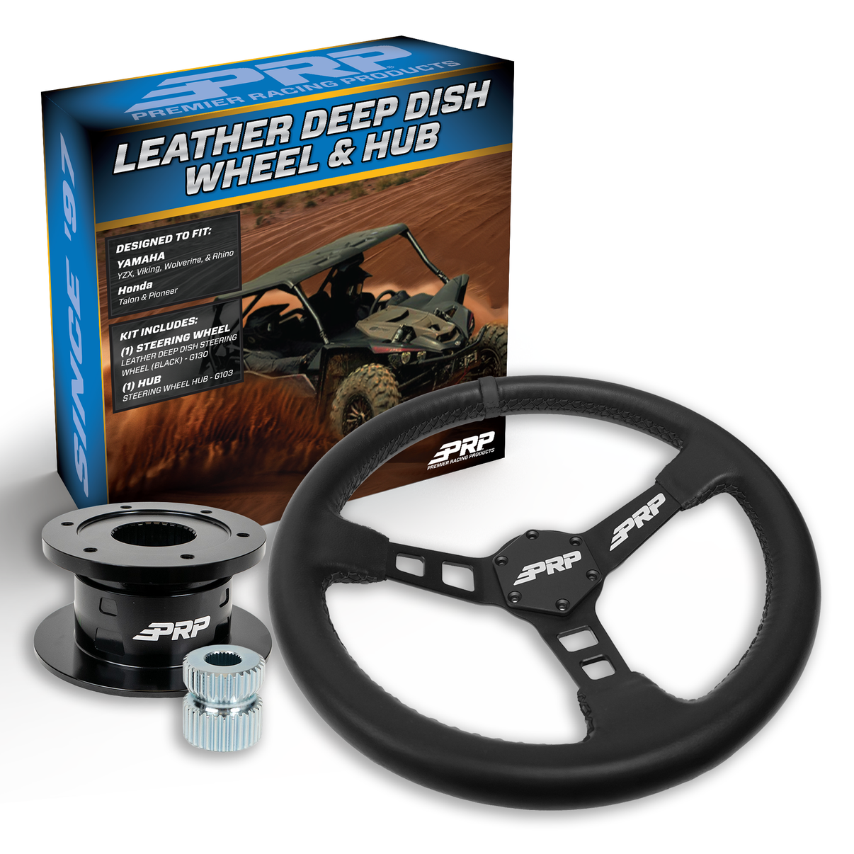 Yamaha UTV Deep Dish Leather Steering Wheel Kit with Hub PRP