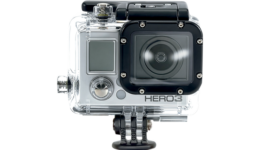 GoPro® Camera Adapter attached to a HERO3 camera for UTV Pros and off-road enthusiasts.