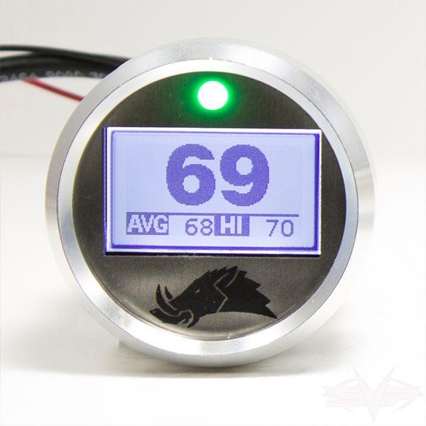 RAZORBACK BELT TEMPERATURE GAUGE displaying temperature readings for optimal UTV tuning and part performance.