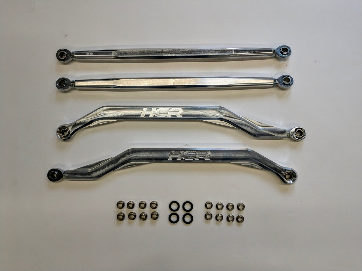 RZR TURBO S HIGH CLEARANCE BILLET RADIUS ROD SET with hardware and components for strong off-road performance.