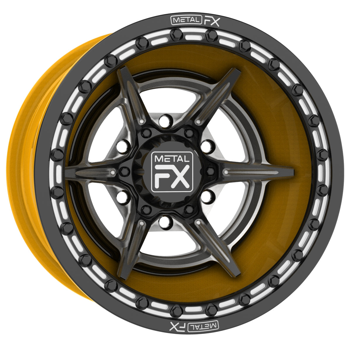 Bullet 6R | Forged 3-Piece | Beadlock | Custom UTV wheel by Metal FX for off-road enthusiasts.