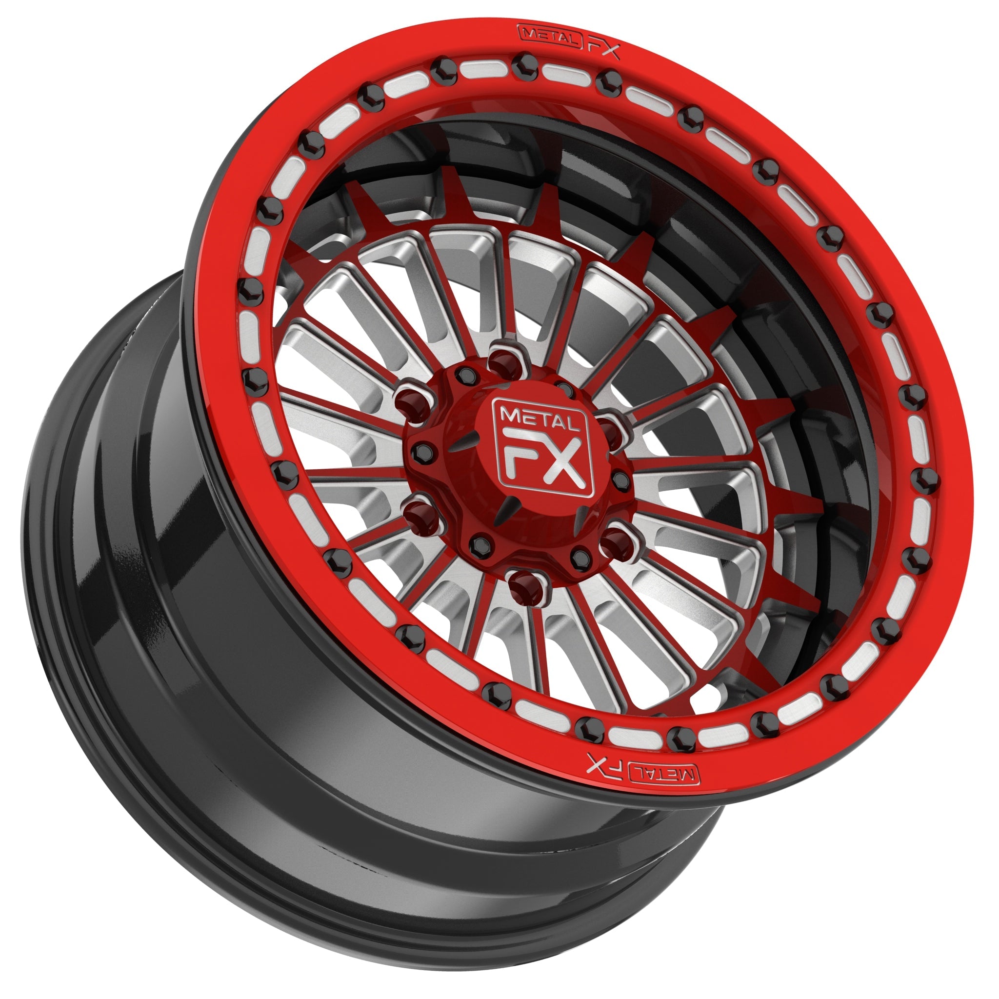 17" Delta 6R | Forged 3-Piece | Beadlock UTV wheel featuring a striking red bead ring and intricate design by Metal FX.