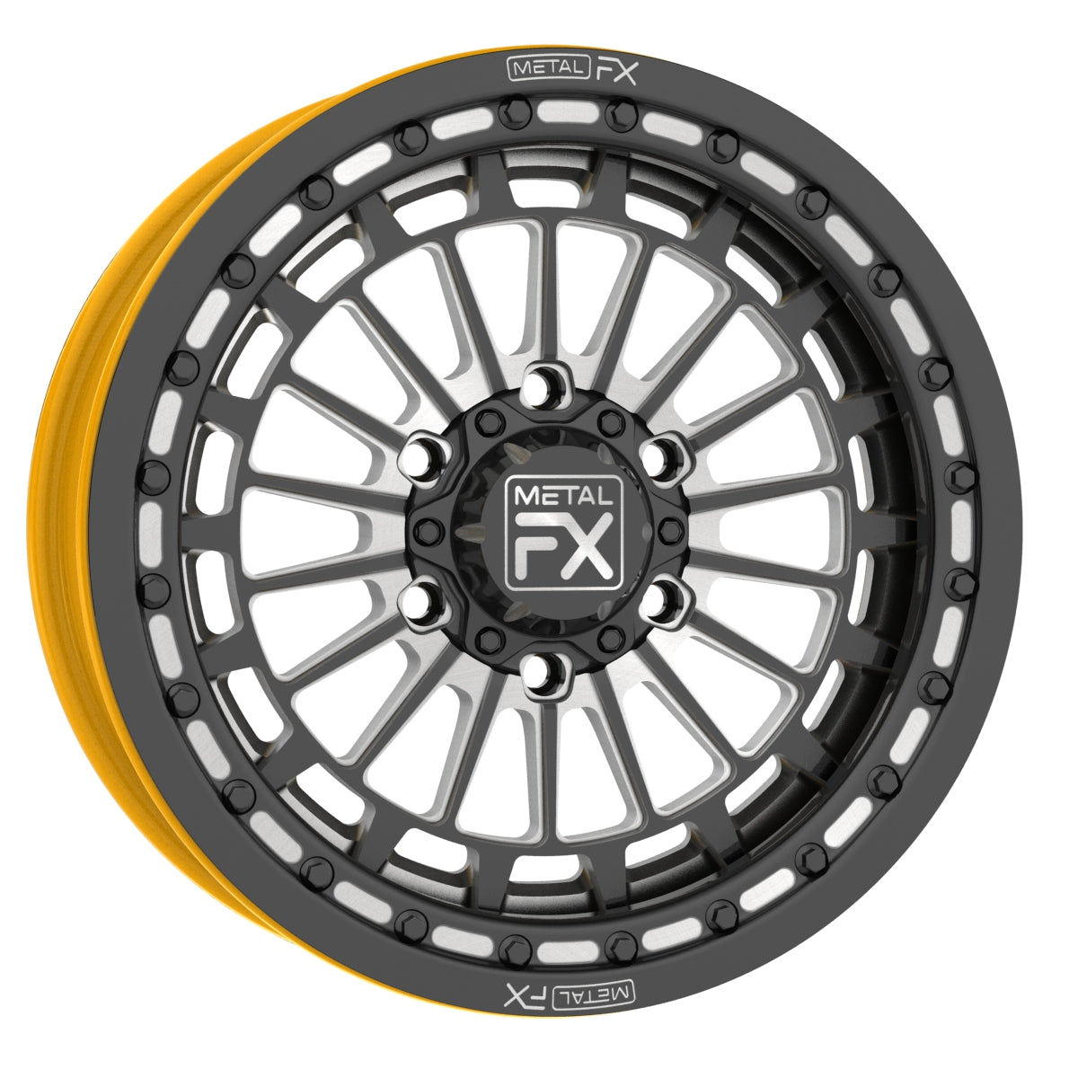 17" Delta 6R | Forged 3-Piece | Beadlock UTV wheel from Metal FX with unique design for off-road performance.