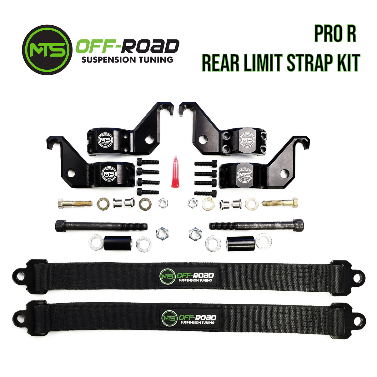 MTS Off-Road Polaris RZR Pro R Rear Limit Straps with mounting hardware for suspension tuning and off-road upgrades.