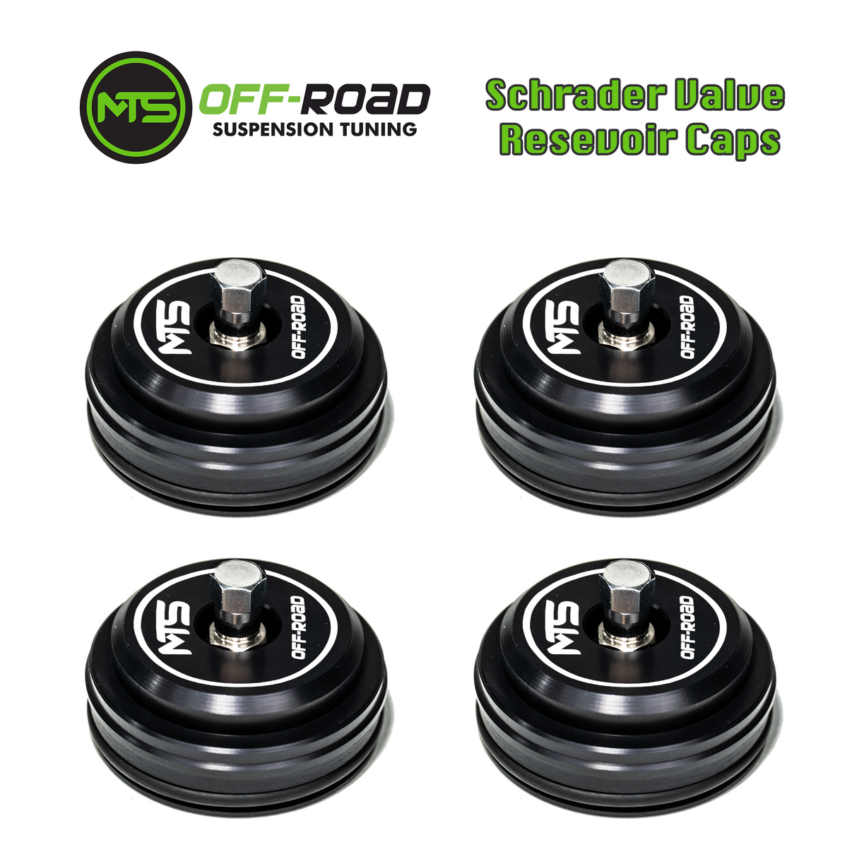 MTS Off-Road Schrader Valve Reservoir Caps (FOR 2.5" FOX RESERVOIRS ONLY) - set of 4 high-quality replacement caps.