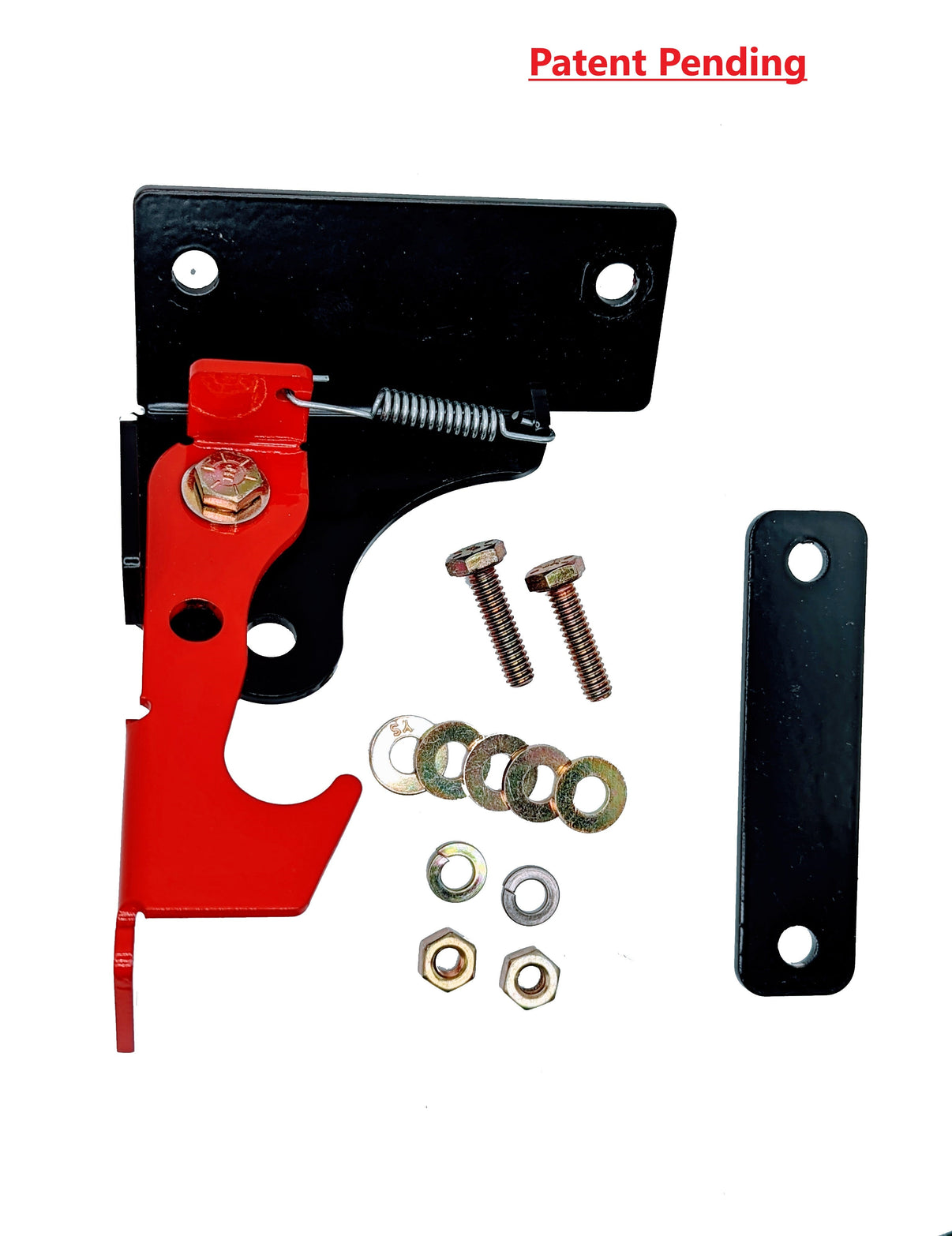 TEXTRON XX PARKING BRAKE parts, featuring red lever, screws, nuts, and patent pending design for UTV customization.