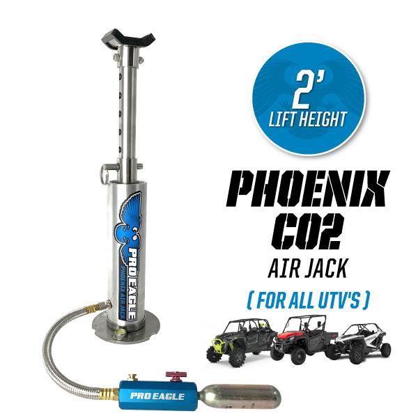 PHOENIX CO2 AIR JACK for UTVs, featuring a 2' lift height, ideal for off-road rescue and upgrades.