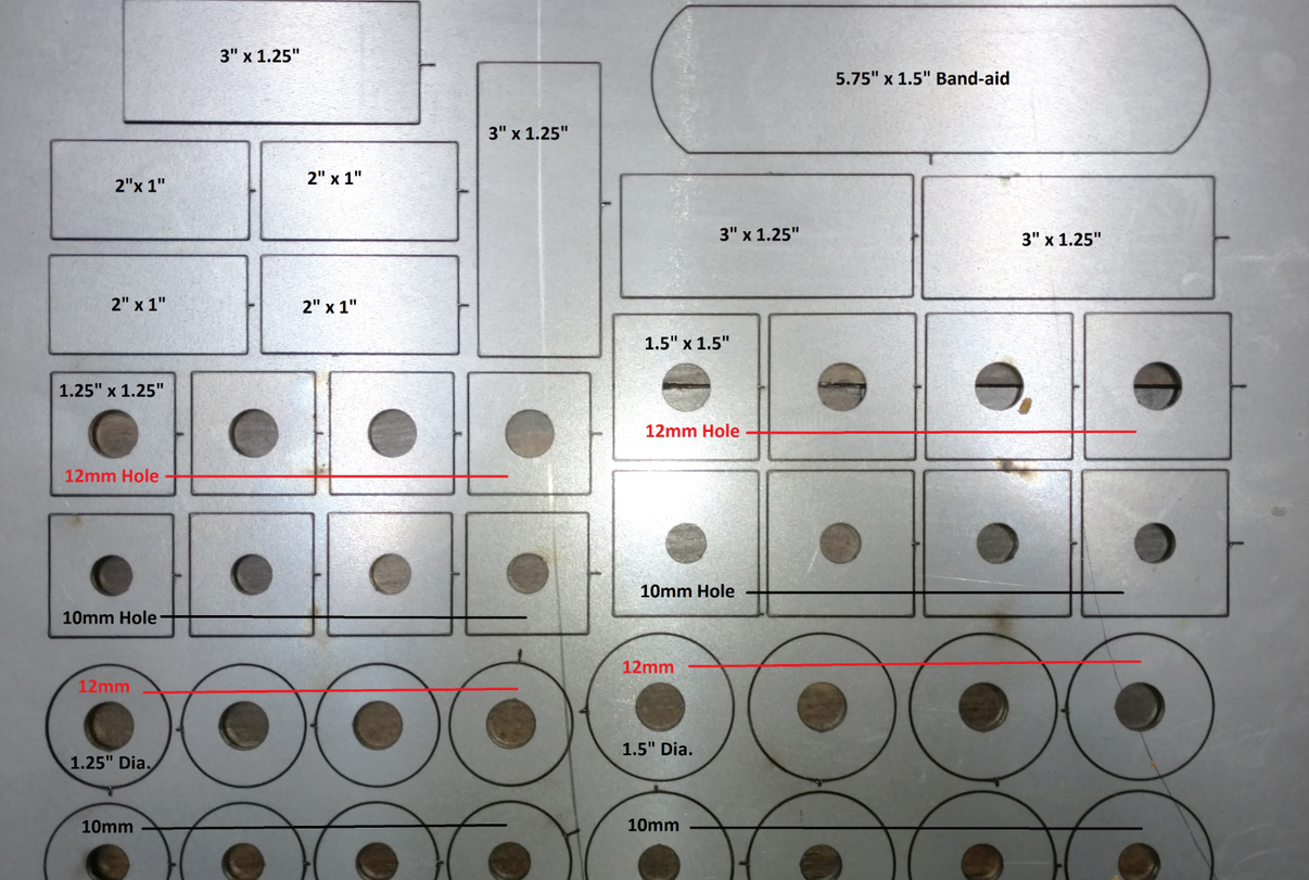 HCR RACING RZR-05420-1 UNIVERSAL GUSSET KIT diagram showing 10mm and 12mm hole options and Band-aid pieces for reinforcement.
